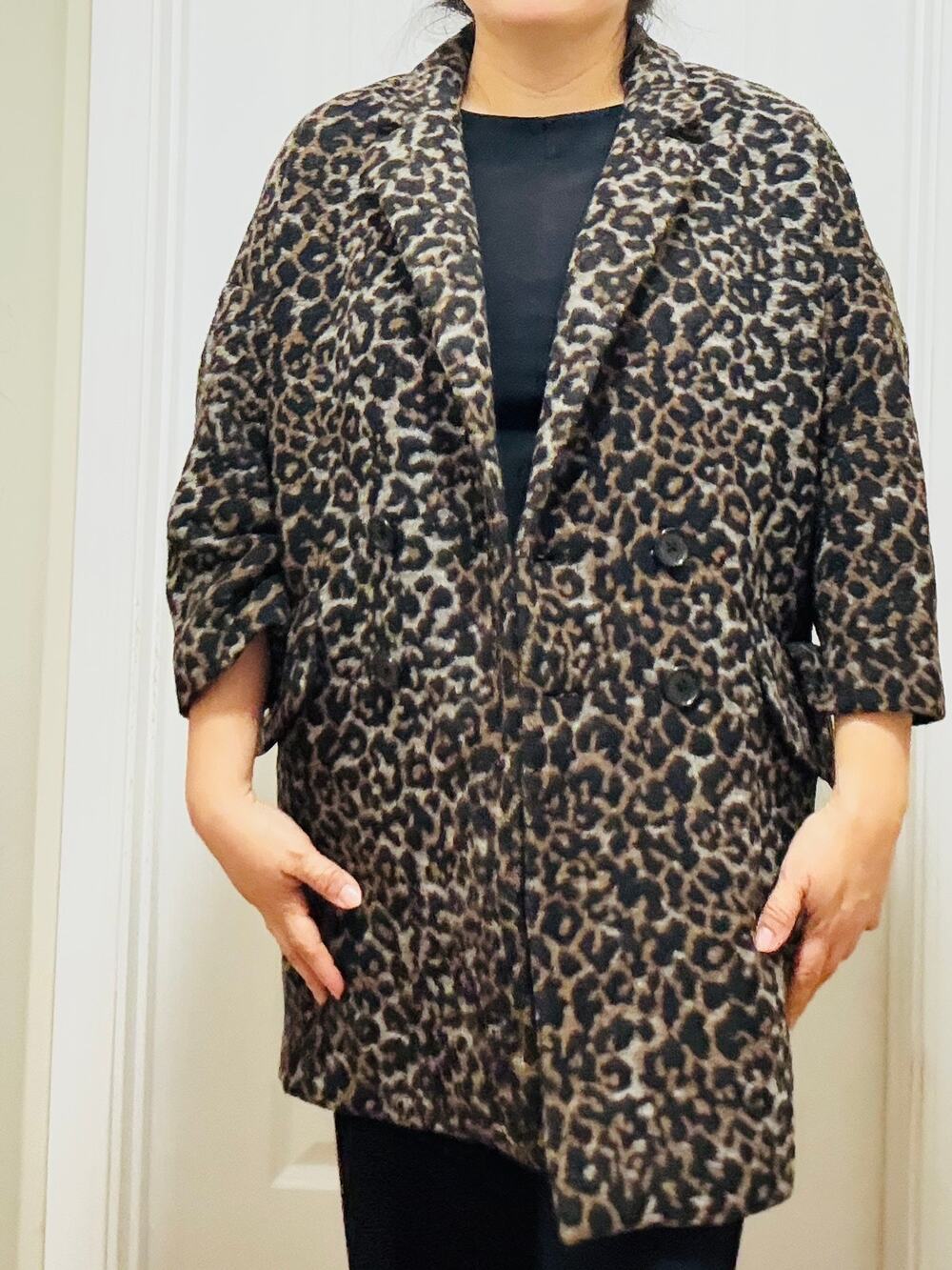 Coach Wool Blend Cocoon Coat Double Breasted Oversized 3/4 Sleeve XS